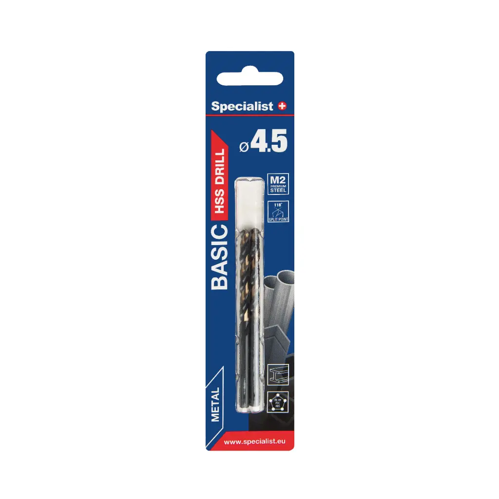 SPECIALIST+ metalo grąžtas BASIC, 4.5mm, 2 vnt.