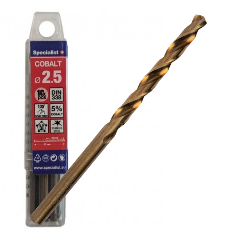 SPECIALIST+ metalo grąžtas COBALT, 2.5 mm, 10 vnt.