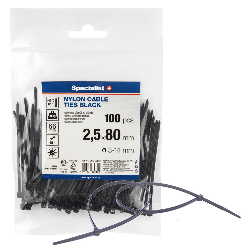 SPECIALIST+ nailonrihm, must, 2.5x80 mm, 100 tk