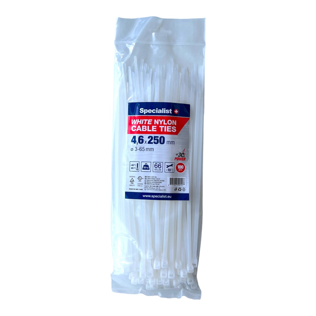 SPECIALIST+ nailonist kaabliside, valge, 4.6x250 mm, 100 tk
