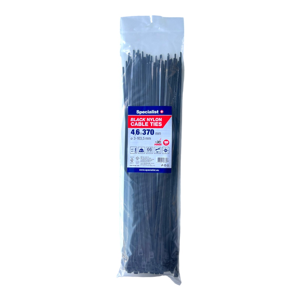 SPECIALIST+ nylon cable ties, black, 4.8x380 mm, 100 pcs