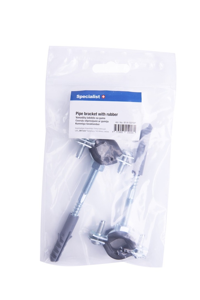 SPECIALIST+ pipe bracket with rubber, 38-43 mm, 1 1/4"