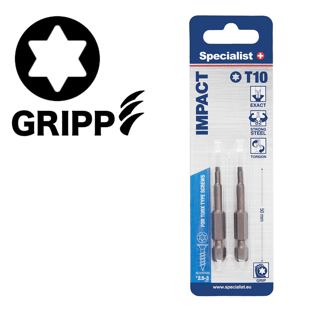 SPECIALIST+ screwdriver bit TORX GRIP, T10, 50mm, 2 pcs