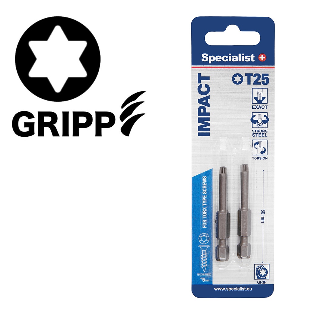 SPECIALIST+ screwdriver bit TORX GRIP, T25, 50mm, 2 pcs