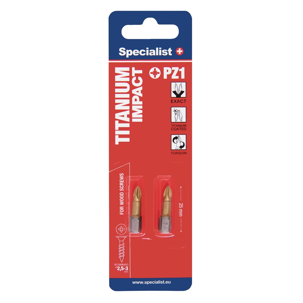 SPECIALIST+ kruvikeeraja otsik TITANIUM PZ1, 25 mm, 2 tk