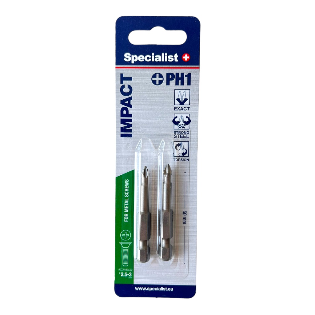 SPECIALIST+ screwdriver bit PH1, 50 mm, 2 pcs