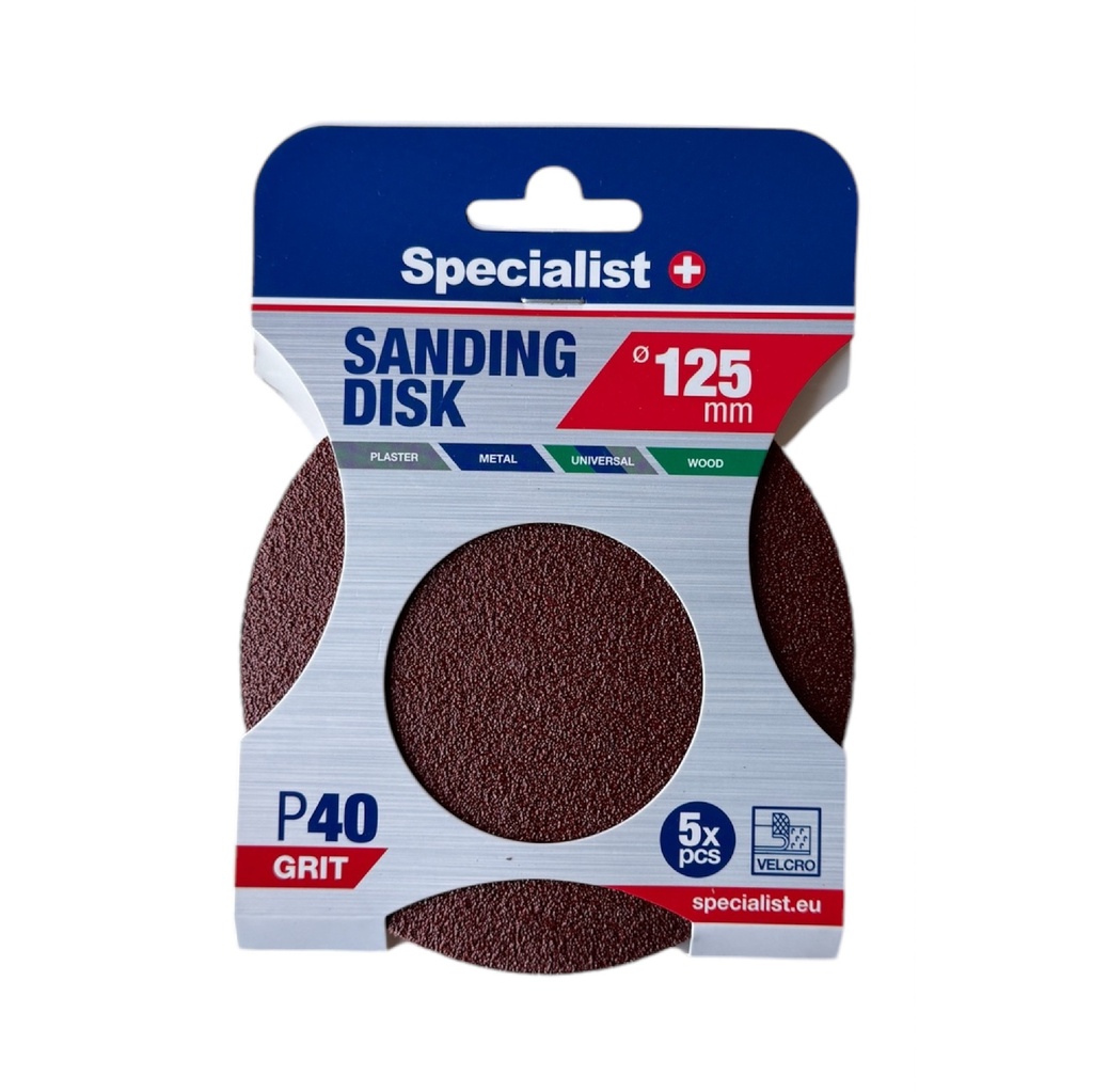 SPECIALIST+ velcro sanding discs P40, 125 mm, 5 pcs