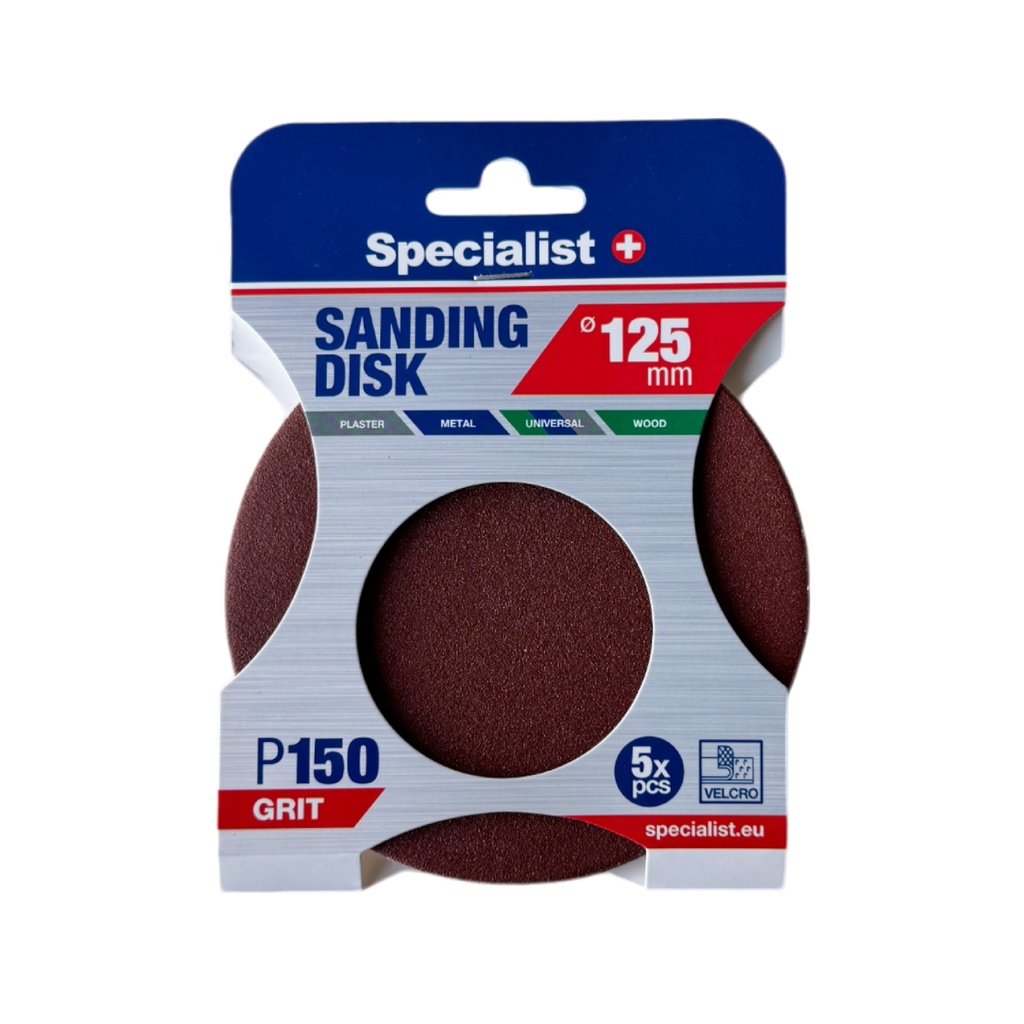 SPECIALIST+ velcro sanding discs P150, 125 mm, 5 pcs