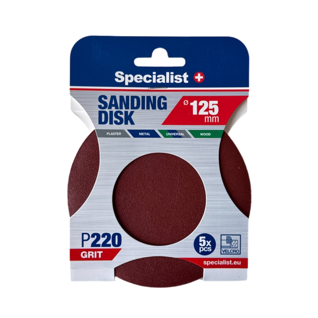 SPECIALIST+ velcro sanding discs P220, 125 mm, 5 pcs
