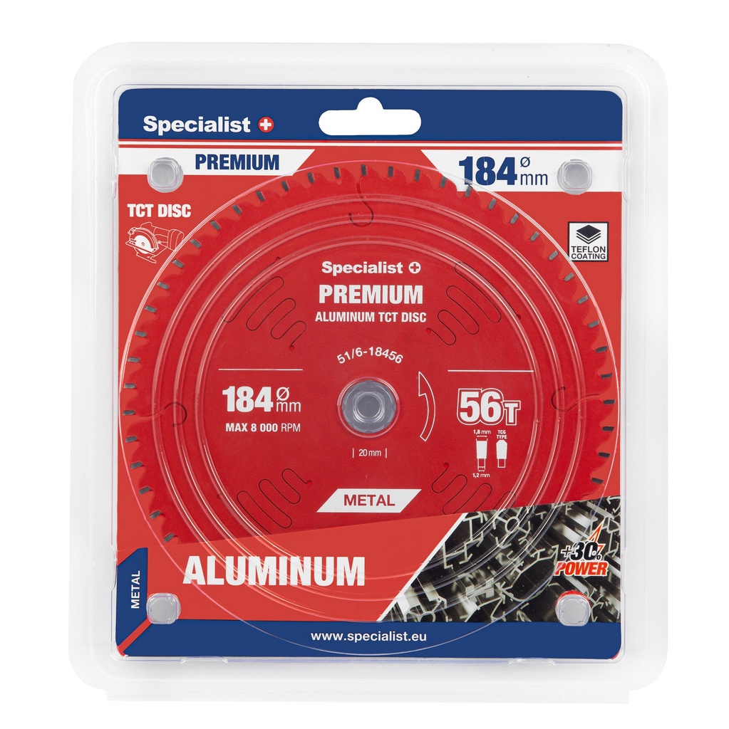 Cutting disc 184x56Tx20/16mm, Aluminium PREMIUM, SPECIALIST+