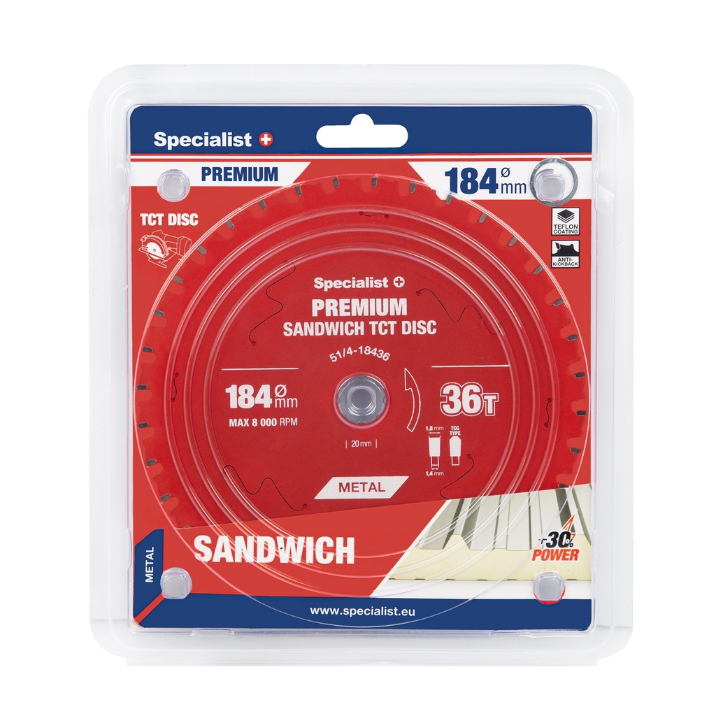 Cutting disc 184x36Tx20/16mm, Sandwich PREMIUM, SPECIALIST+