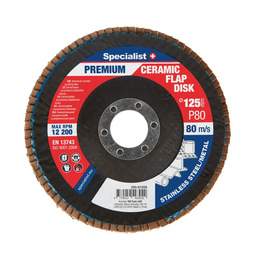 Atlokšņu slīpēšanas disks 125 mm, P80, Keramiskais PREMIUM, SPECIALIST+