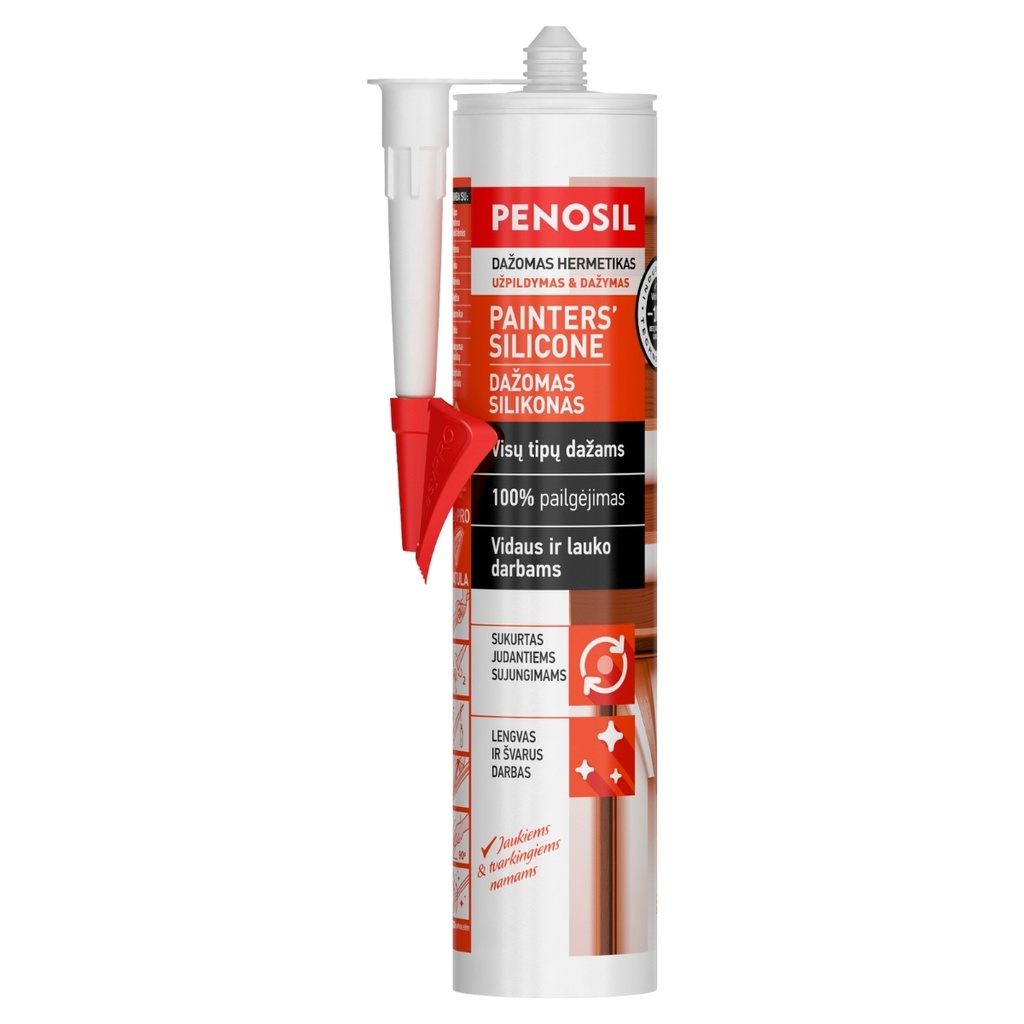 Dažomas silikoninis hermetikas Painters Silicone, baltas, 310 ml, PENOSIL
