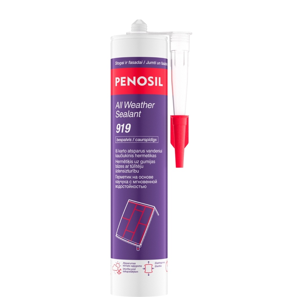 Atsparus vandeniui hermetikas, All Weather Sealant 919, bespalvė, 300 ml, PENOSIL