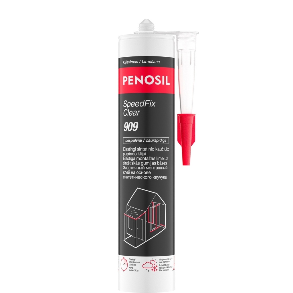 Elastingi kaučiukiniai klijai SpeedFix Clear 909, bespalvė, 290 ml, PENOSIL