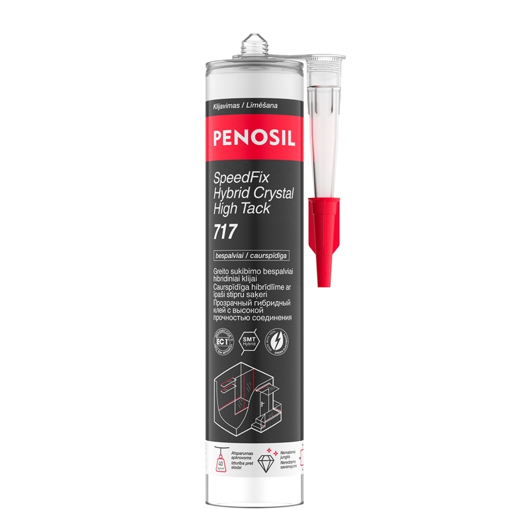 Greito sukibimo bespalviai hibridiniai klijai, SpeedFix High Tack Crystal 717, bespalvė, 290 ml, PENOSIL 
