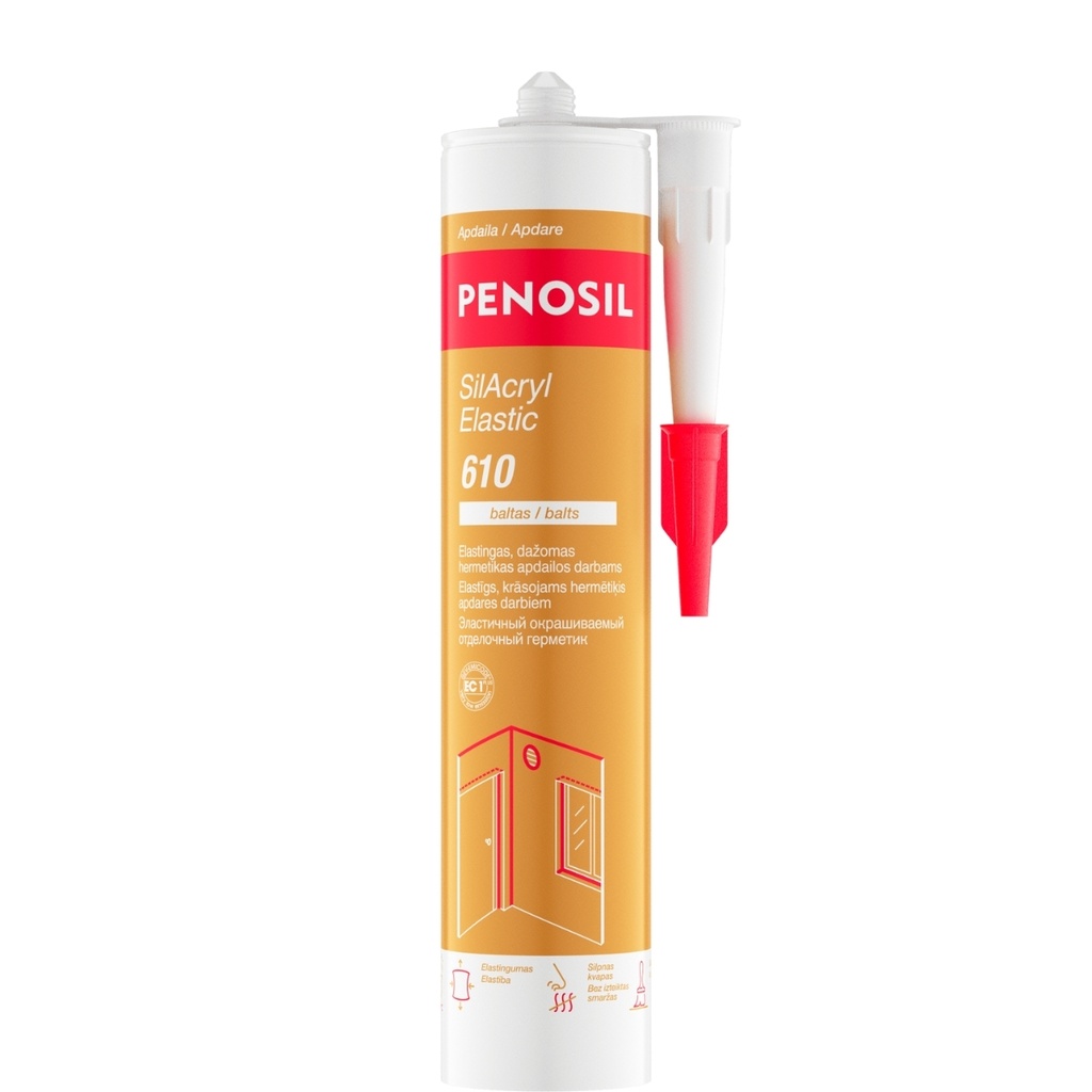 Elastingas dažomas hermetikas SilAcryl Elastic 610, balta, 300 ml, PENOSIL 
