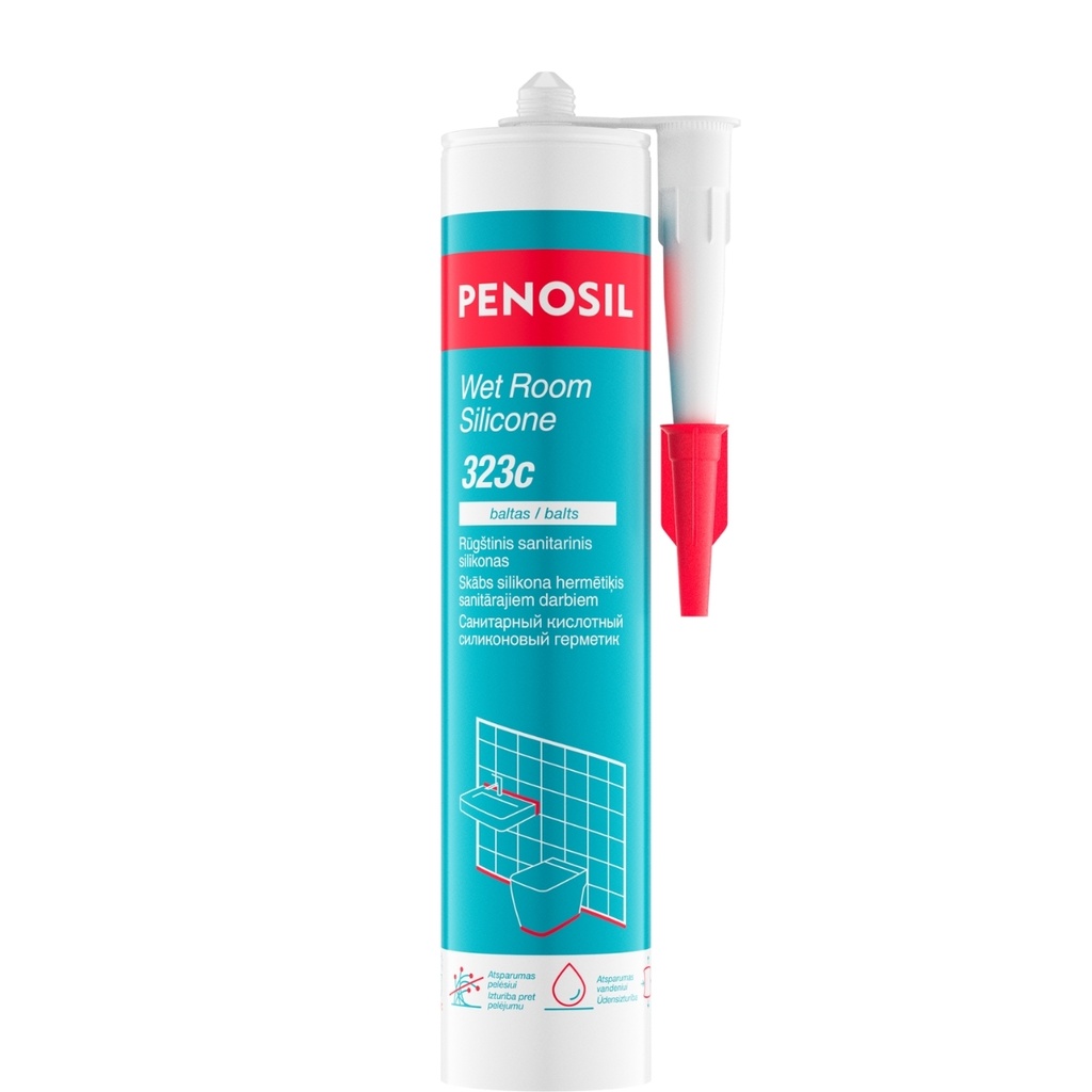 Rūgštinis sanitarinis silikonas Wet Room Silicone 323c, balta, 280 ml, PENOSIL