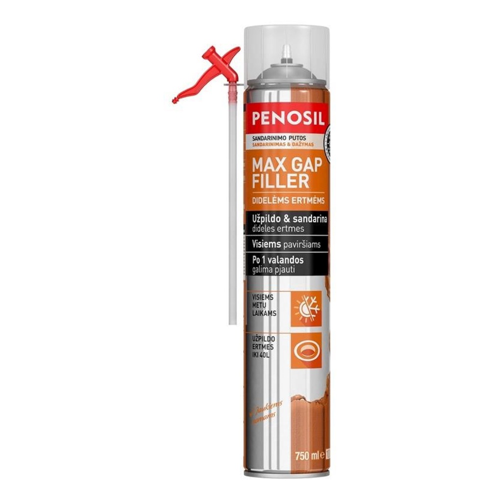 Šiaudelinės sandarinimo putos didelėms ertmėms,  šviesiai geltona, Max Gap Filler, 750 ml, PENOSIL