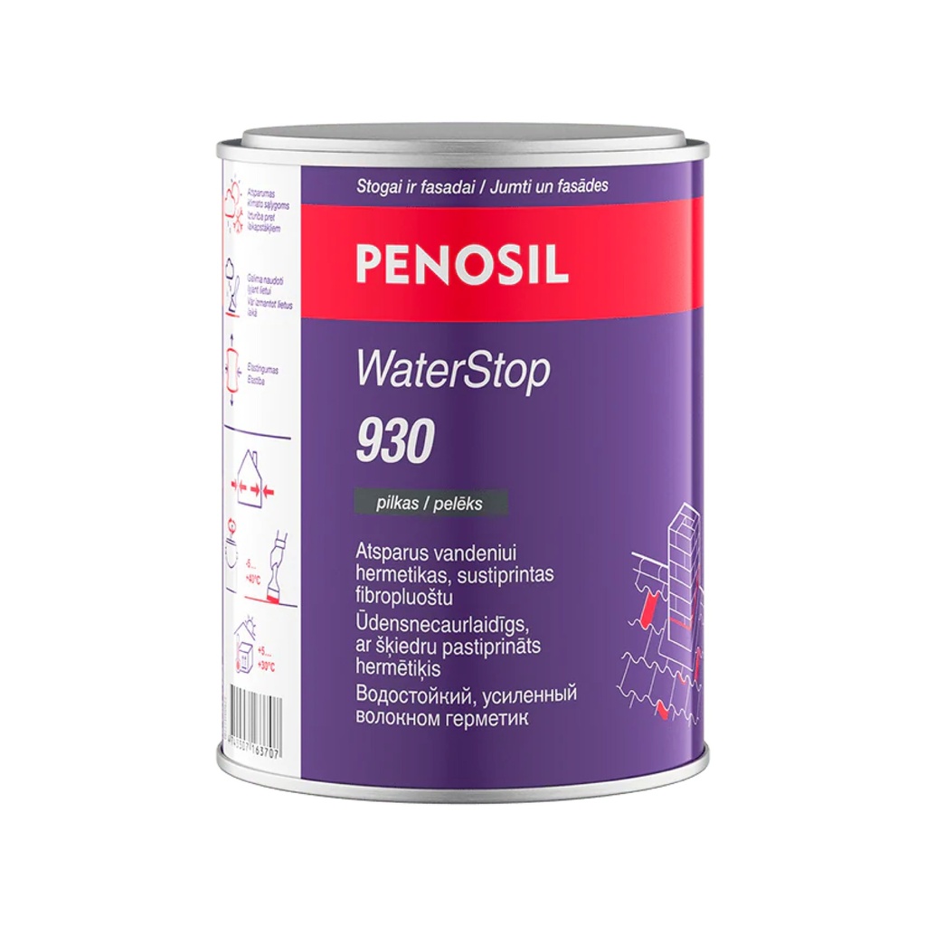 Vandeniui atsparus hermetikas, pilka, WaterStop 930, 1 l, PENOSIL