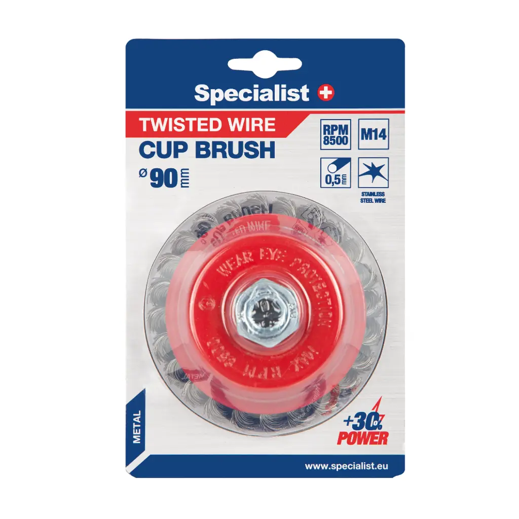 Twisted wire cup brush, 90 mm, M14, SPECIALIST+