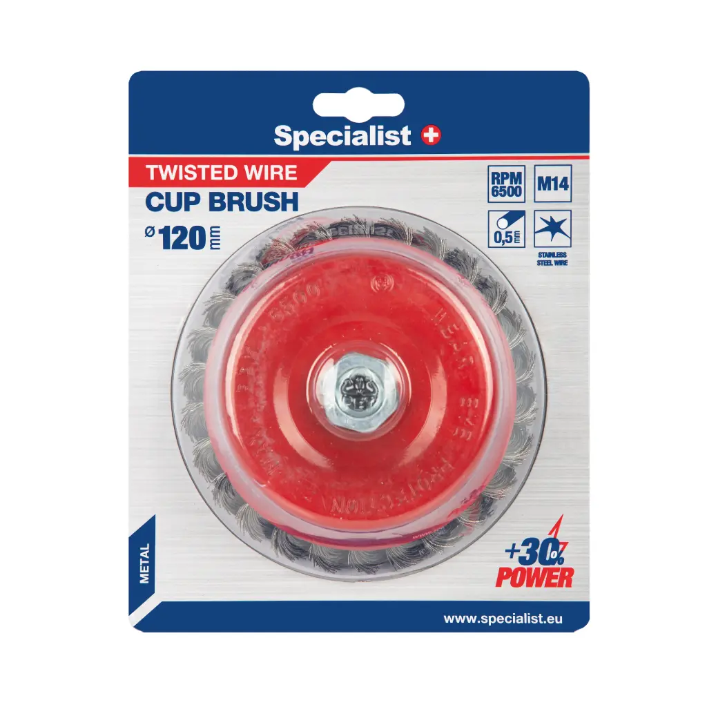 Twisted wire cup brush, 120 mm, M14, SPECIALIST+