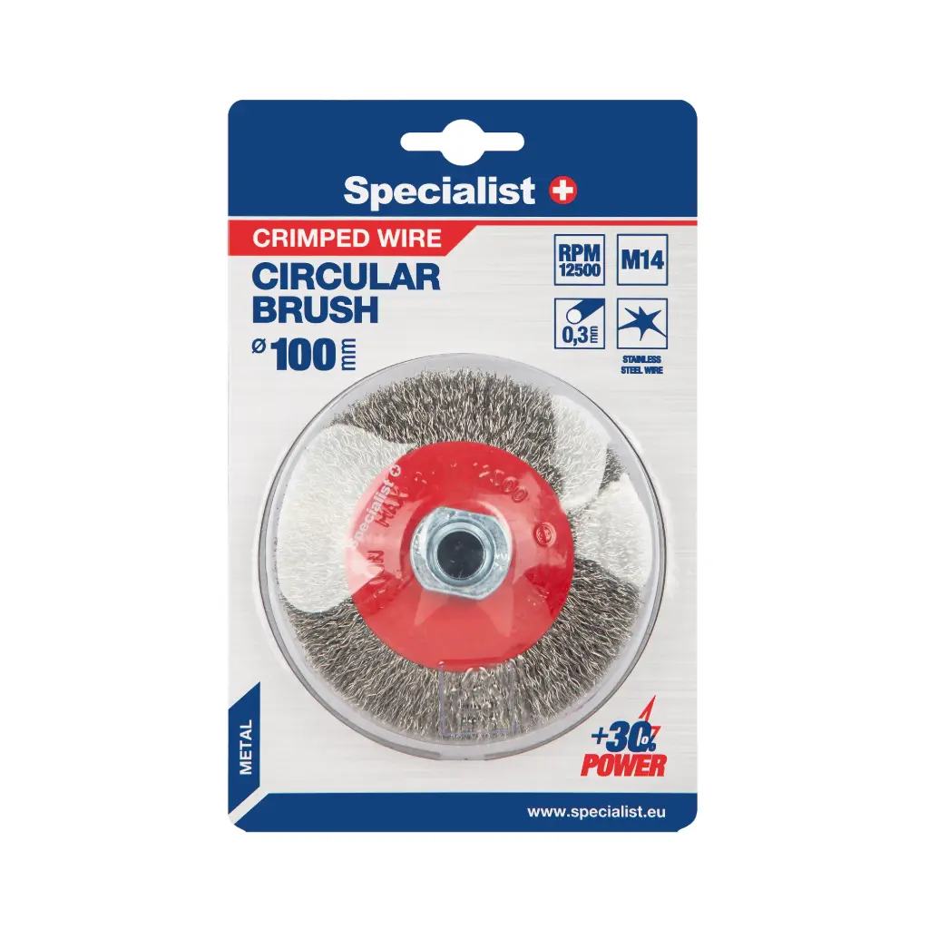Stiepļu birstes ripa ar taisnu stiepli, 100 mm, M14, SPECIALIST+