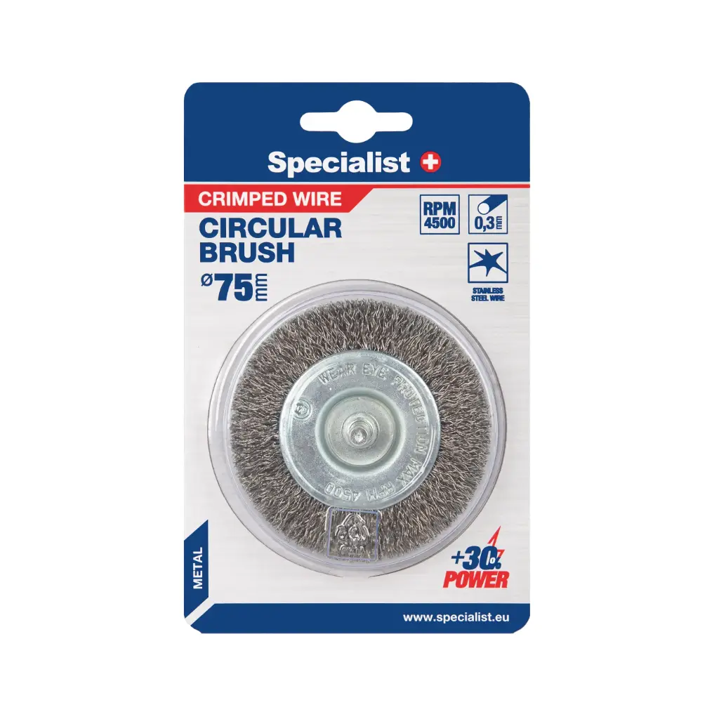 Wire brush wheel, straight wire, with shank, 75 mm, SPECIALIST+