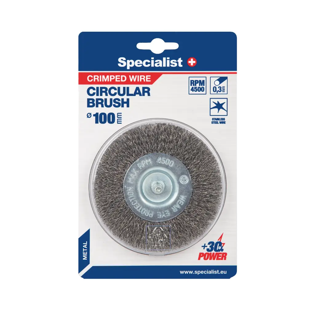 Wire brush wheel, straight wire, with shank, 100 mm, SPECIALIST+
