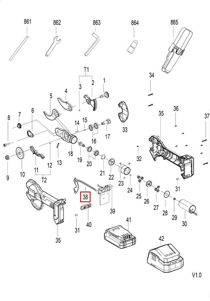 20 V bešepetėlinių genėjimo žirklių PCBA (CMS‑EP‑CE), KDYD35S, DCK