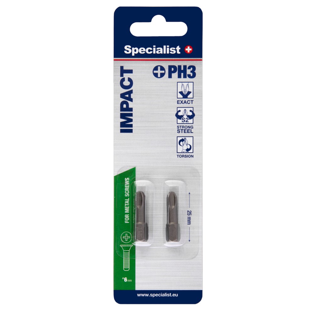 SPECIALIST+ screwdriver bit, PH3, 2 pcs