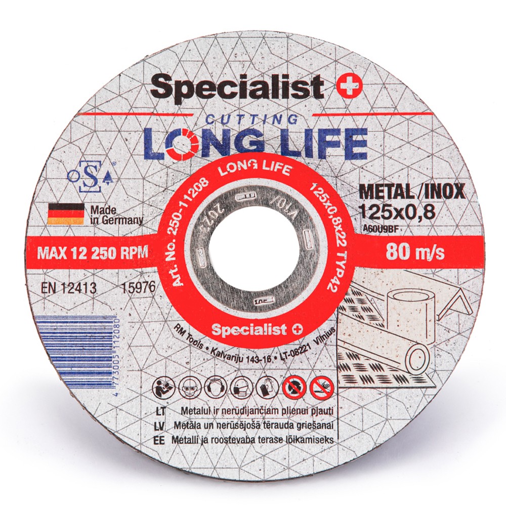 SPECIALIST+ metāla griešanas disks LONG LIFE, 125 x 0.8 x 22 mm