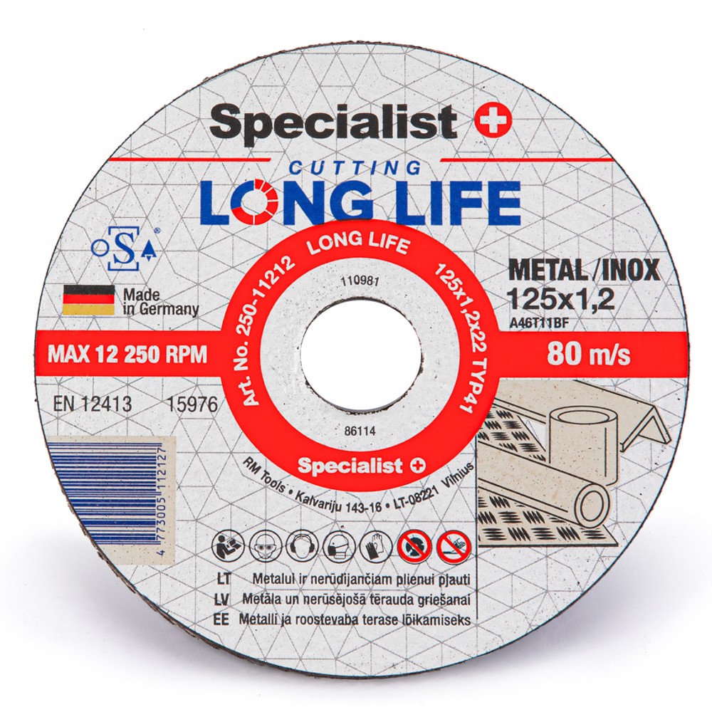 SPECIALIST+ metāla griešanas disks LONG LIFE, 125 x 1.2 x 22 mm