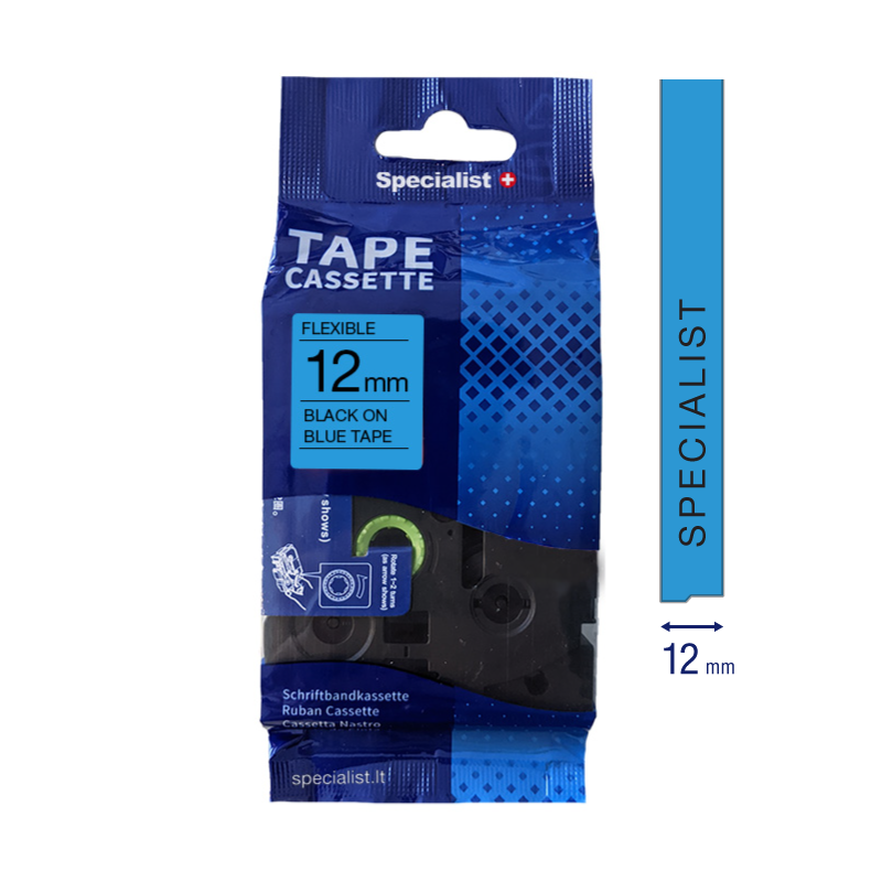 SPECIALIST+ kleepkirjalint FLEXIBLE, 12 mm, must/sinine
