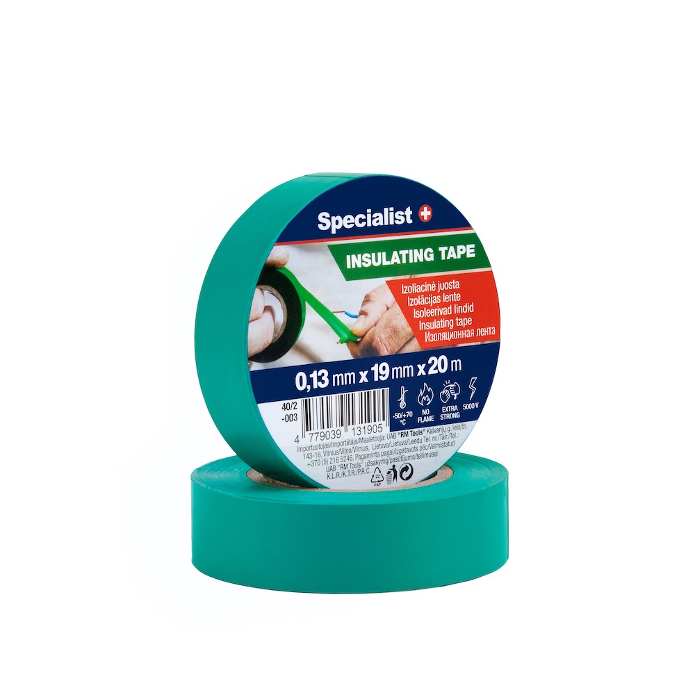 SPECIALIST+ PVC electric tape, green, 0.13mmx19mm x 20m