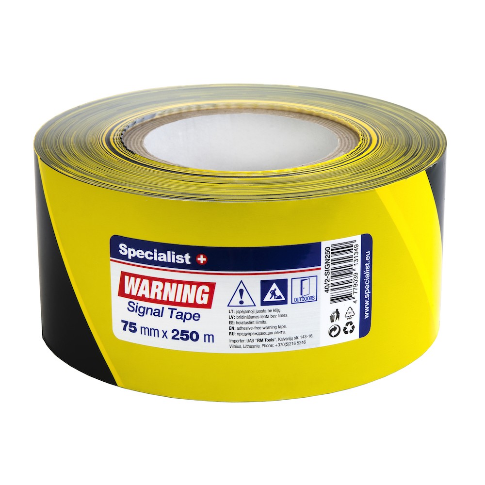 SPECIALIST+ must/kollane hoiatuslint, 75 mm x 250 m