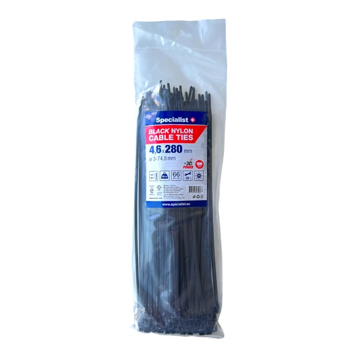 [81/3-4286J] SPECIALIST+ nailonist kaabliside, must, 4.6x280 mm, 100 tk