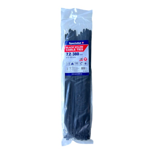 [81/3-7380J] SPECIALIST+ nylon cable ties, black, 7.6x380 mm, 50 pcs