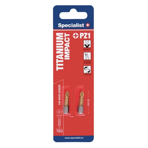 [24/2-073] SPECIALIST+ screwdriver bit TITANIUM, PZ1, 25 mm, 2 pcs
