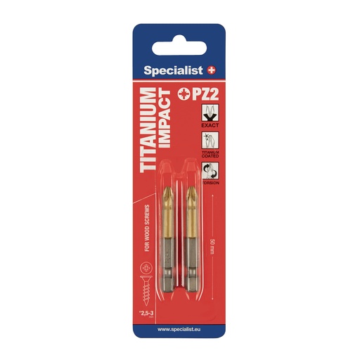 [24/2-048] SPECIALIST+ screwdriver bit TITANIUM, PZ2, 50 mm, 2 pcs
