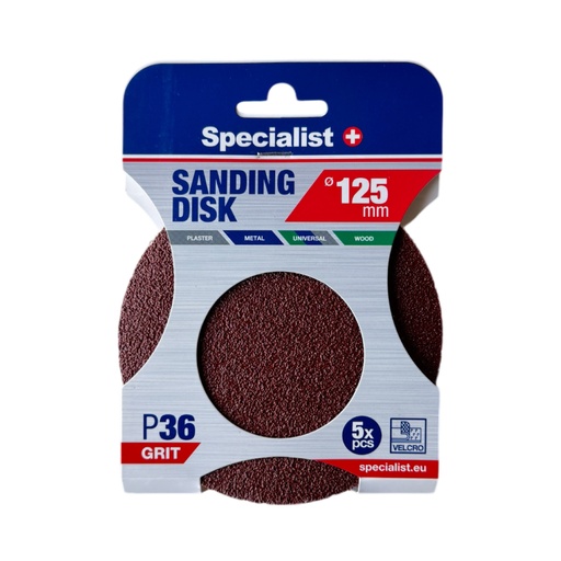 [250-1036] SPECIALIST+ smilšpapīrs P36, 125 mm, 5 gab.