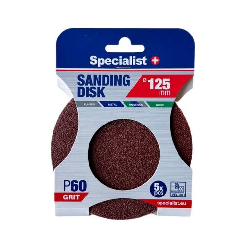 [250-1060] SPECIALIST+ velcro sanding discs P60, 125 mm, 5 pcs