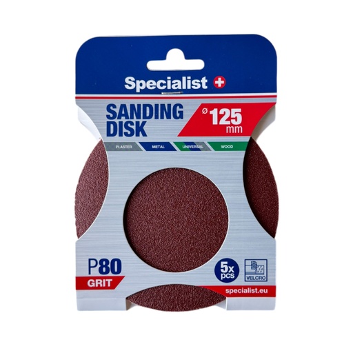[250-1080] SPECIALIST+ smilšpapīrs P80, 125 mm, 5 gab.
