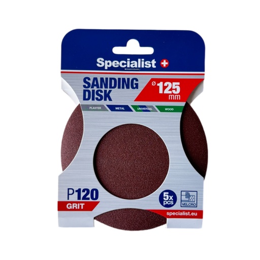 [250-1120] SPECIALIST+ smilšpapīrs P120, 125 mm, 5 gab.