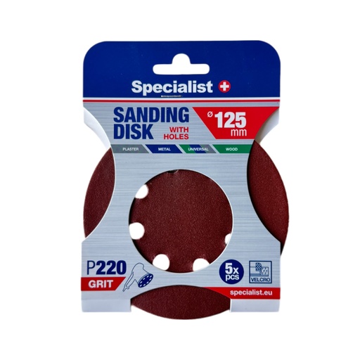[250-2220] SPECIALIST+ smilšpapīrs ar caurumiem P220, 125 mm, 5 gab.