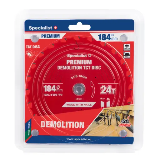 [51/5-18424] Pjovimo diskas 184x24Tx20/16mm, Demolition PREMIUM, SPECIALIST+