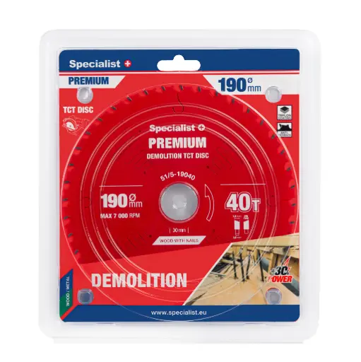 [51/5-19040] Griešanas disks 190x40Tx30mm, Demolition PREMIUM, SPECIALIST+
