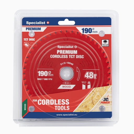 [51/2-19048] Griešanas disks 190x48Tx30mm, Cordless PREMIUM, SPECIALIST+