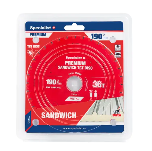 [51/4-19036] Griešanas disks 190x36Tx30mm, Sandwich PREMIUM, SPECIALIST+