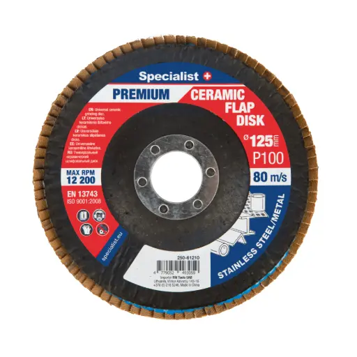 [250-61210] Atlokšņu slīpēšanas disks 125 mm, P100, Keramiskais PREMIUM, SPECIALIST+